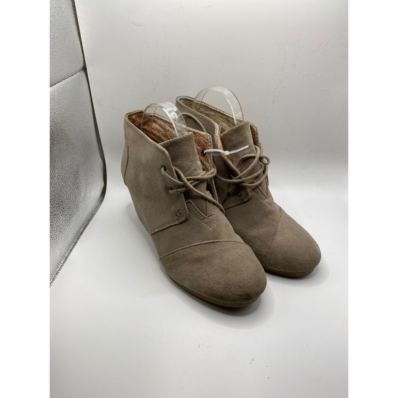 TOMS Suede Desert Wedge‎ Booties Lace Up Ankle Boots Casual Shoes US 9 - Picture 1 of 12